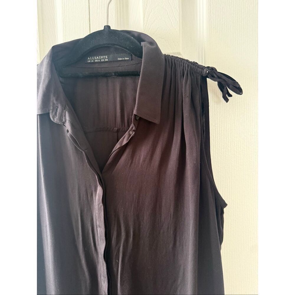All Saints Drain 6 Sleeveless Ruched Black Mini Dress - Picture 4 of 8